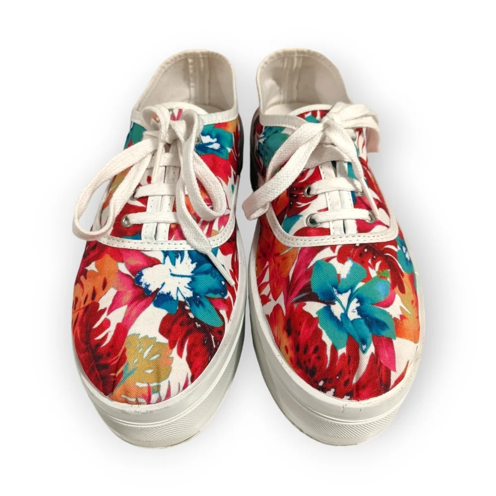 Zara Trafaluc Tropical Floral Cloth Platform Sneakers, 7.5